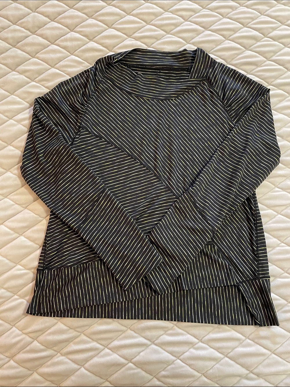 Prana Striped Long Sleeve Pullover - Black with Green Stripes